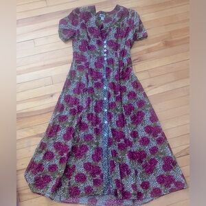 Rose and Cheetah Button-Down Dress